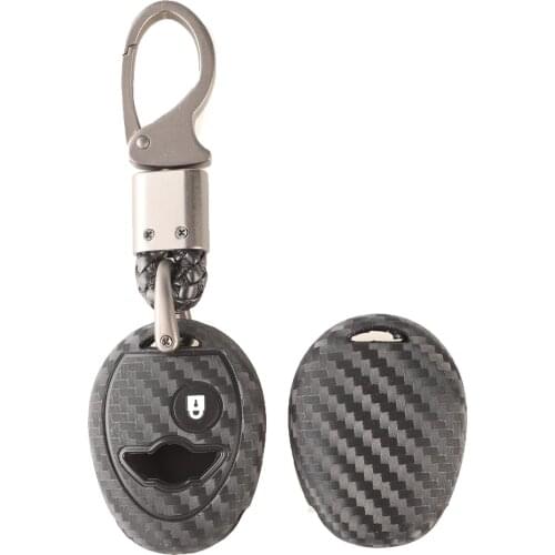Bilchave 10pcs Carbon Silicone Remote Car Key Case Protector 1 Buttons Fob For BMW Mini One Cooper R50 R53