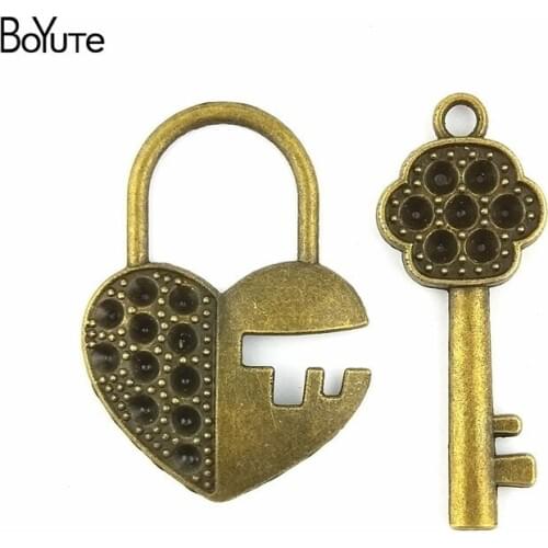 BoYuTe (20 Sets/Lot) 20*50MM Antique Bronze Plated Key Lock Charm Pendants for Bracelet Necklace Jewelry Diy Jewelry Making