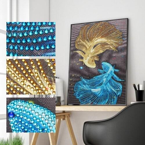 DIY 5D Special Shape Diamond Painting Cute Couples Fish Yellow Animal Diamond Embroidery Rhinestone Diamond Mosaic Decoration
