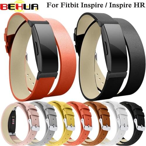 Double Wrap Band Genuine Leather Replacement Strap for Fitbit inspire inspire HR wrist bracelet With Silver Buckle watchband