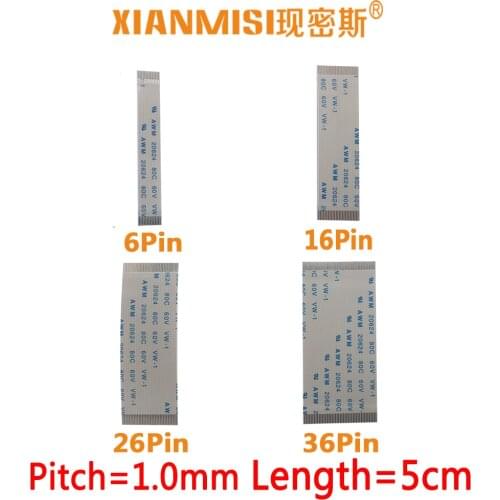 FFC/FPC Flat Flex Ribbon Cable 6Pin 16Pin 26Pin 36Pin Same Side 1.0mm Pitch AWM VW-1 20624 20798 80C 60V Length 5cm 5PCS