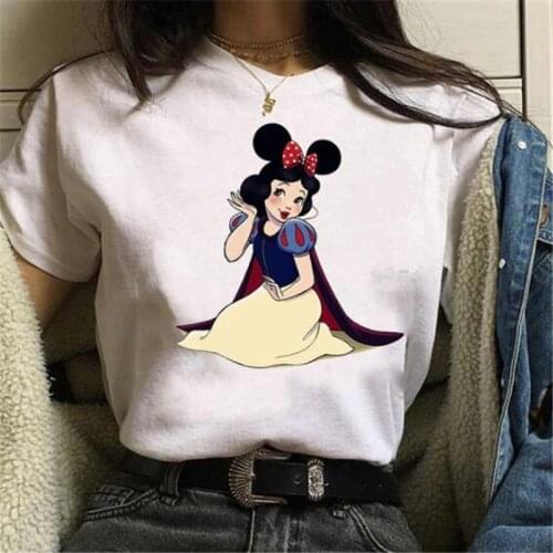 Disney Princess Print T-shirt Mickey Mouse Short Sleeve O-neck Cartoon Casual Tops Female Tees Harajuku T-Shirt Womens Clothing