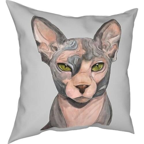 Hairless Cat Sphynx Lover Pillowcase Printed Fabric Cushion Cover Decorations Pillow Case Cover Home Square 45X45cm