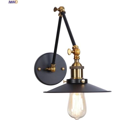 IWHD Wandlamp Edison Retro Wall Light Bedroom Mirror Stair Adjustable Swing Long Arm Vintage Wall Lamp Sconce Lampara Pared LED