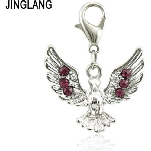 JINGLANG Hot Sale Silver Plated Enamel Eagle Beads Pendant Dangle Cartoon Charms Fits Charm Bracelets 50 Psc
