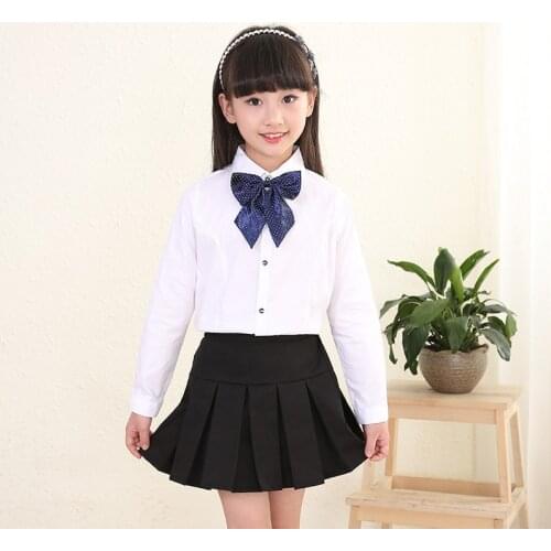 New Student Formal Uniform Girls Cotton School Uniforms Set White Shirt with Black Pleated Skirts Uniforme Escolar Costume W9