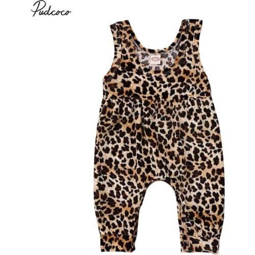 2020 Summer 0-24M Newborn Infant Leopard Romper Kid Girl Sleeveless Leopard Playsuit Harem Pants Outfit Cute Sunsuit Clothes