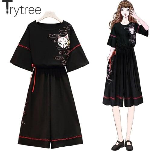 Trytree Summer Women Two Piece Set Casual Japan Style Ribbons Bow Tops + Flare Pants Elastic Waist Pockets Loose 2 Piece Set
