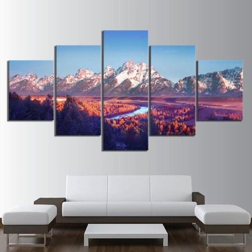 Alps Mountains Snow Scenery 5 Panel Poster Modular HD Print Home Decoration Canvas Painting Wall Picture Living Room Decoration