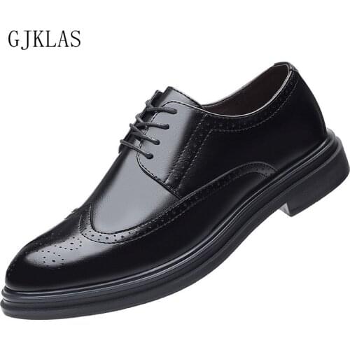 New Classic Pointed Toe Man Formal Shoe Brogue Leather Formal Dress Oxfords Handmade Wedding Party Mens Dinner British Footwear
