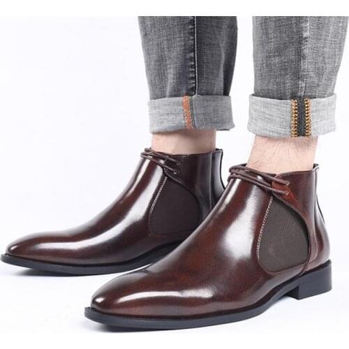 Leather Ankle Boots Men Shoes Pointed Toe Formal Dress Business Shoes Size 48 Spring Autumn Waterproof Italian Leather Men Shoe