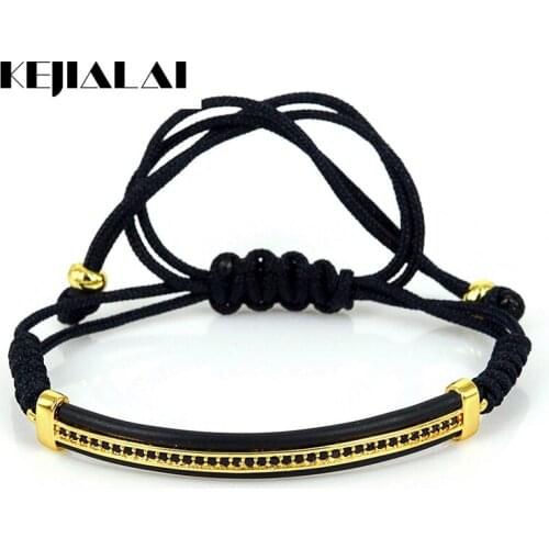 Men Leather Bangles & Bracelets Riviere Protecting Micro Pave Black CZ Macrame Bracelet Famous Brand for Men