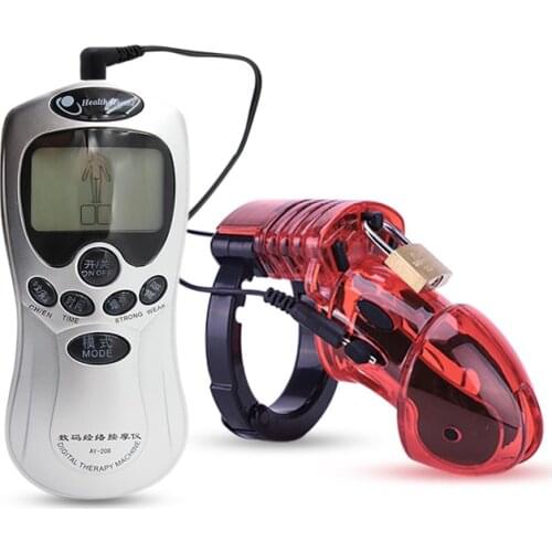 Male Electric Shock Chastity Cock Cage Dildo Masturbation Electric Lock Ring Chastity Belt Adult Sex Toys