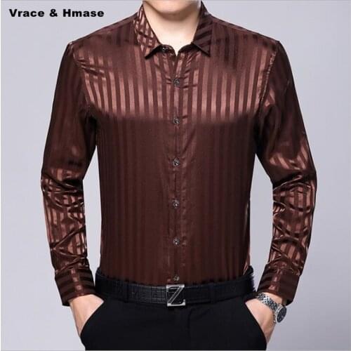 Spring&Autumn New embossed stripes exquisite luxury long sleeve shirt High-quality gold velvet soft comfortable shirt men M-XXXL