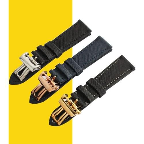 23mm Black Nylon Surface and Calfskin Leather Strap for Blancpain FIFTY FATHOMS