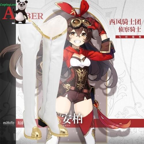 Genshin Impact Amber White Cosplay Shoes Boots Newest Custom Made For Halloween CosplayLove