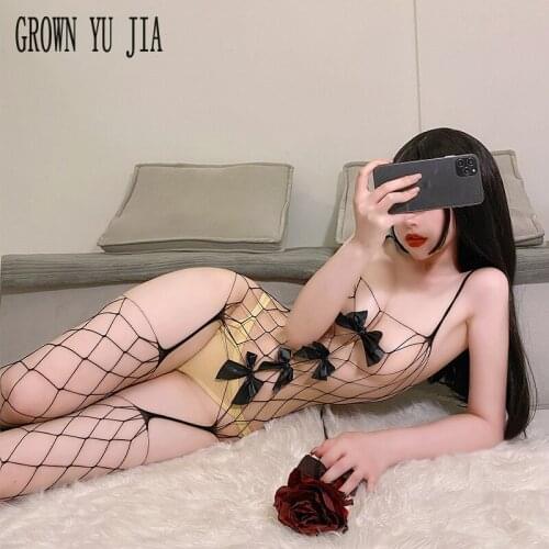 Sexy Perspective Fishnet Hollow Lingerie Suspenders Body Stocking Hot Babydoll Erotic Bodysuit Body Femme Erotique Mesh Catsuit