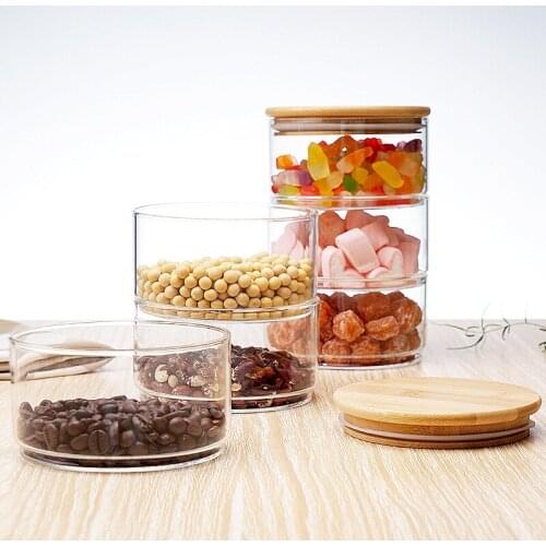 Stackable Transparent High Borosilicate Glass Can Kitchen Storage Bottle Food Bulk Container Sealed with Cover Home Organization