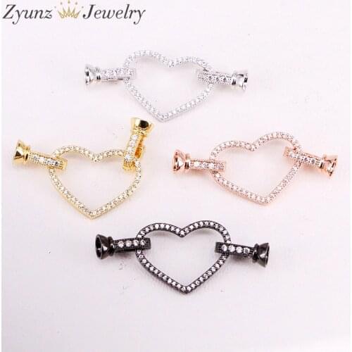 10PCS ZYZ328-1865 high quality CZ Micro Pave Heart Clasp Buckle Leather Cord Lock for DIY Leather Bracelet Jewelry Making