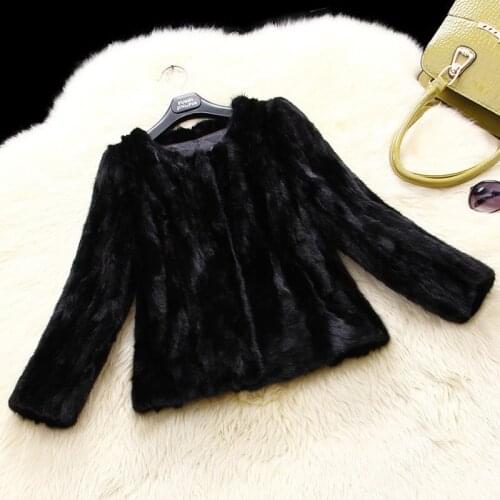 Splicing Short Mink Coat Womens Autumn Winter Black Nine Sleeve Mink Fur Grass Slim Fit Jacket Patchwork Fur Casual Clothing