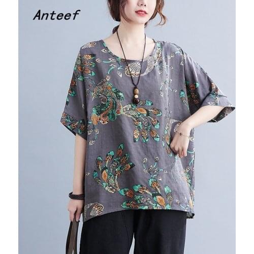 Short sleeve cotton vintage floral casual loose summer tee t shirt women t-shirt ladies tshirt 2021 tops streetwear clothes