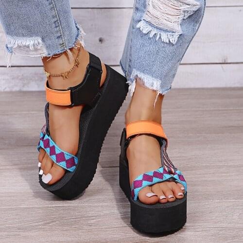 Women Summer Sandals Slippers Platform Open Toe Casual Lace Up Ladies Sandal Hook & Loop Height Increasing Slides Plus Size 43