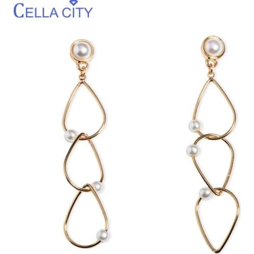 Cellacity Bohemia Style Pearl Earrings for Women Hollowing out Silver 925 Jewelry Water Drop Shaped Long Style Ear drops Dating