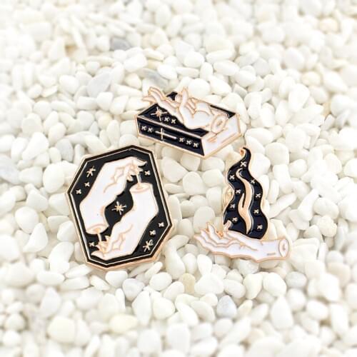 Witchy hands enamel pins dark magic Stars flame Magic book Gesture Brooch sweater jeans lapel badge