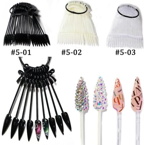1Set False Nail Tips Fan Nature Nail Art Round Full Cover Display Practice Tools Fake Nails Manicure Acrylic UV Gel Polish