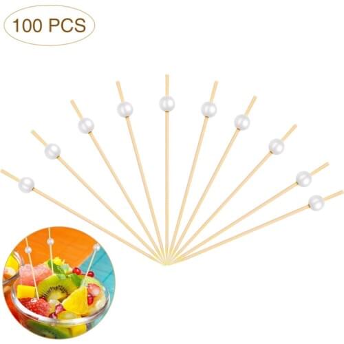 12cm 100 PCS Wooden Toothpick Cocktail Food Skewer Picks Fruit Snack Fork Bamboo Sticks Pearl Party Wedding Festival Supplies