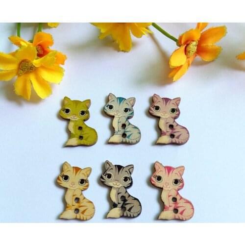 150PCs Flatback Multicolor Animals Cat Wooden Button 2 Holes DIY Scrapbooking Crafts Sewing Accessories Decorative Buttons 17x27
