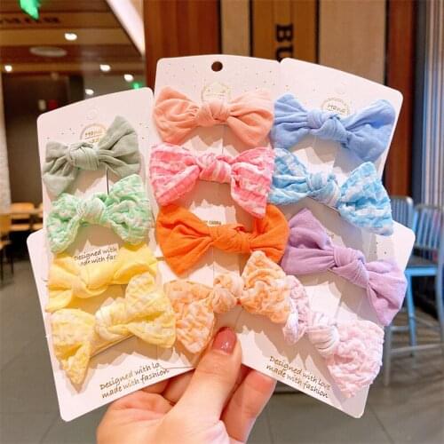 2PCS/Set Girls Cute Bow Solid Plaid Hair Clips Kids Princess Handmade Butterfly Knot Hairpins Barrettes Fashion Hair Accessories