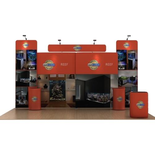 20ft Portable Custom Trade Show Booth Pop Up Display with Graphic Print Podium Lights Exhibition Back Wall