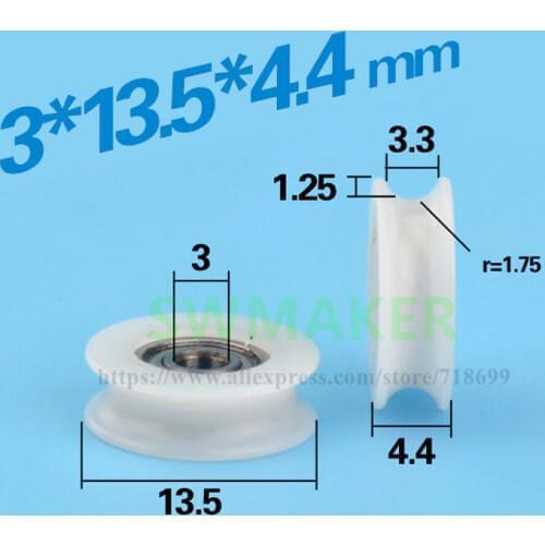 3*13.5*4.4mm, rope, wire pulley, U groove, plastic bearing pulley, POM