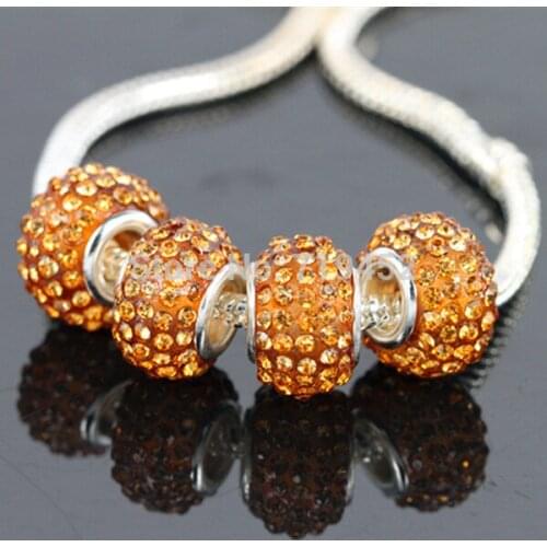 50PCS Hot Sale Rhinestone Big Hole Crystal Beads Silver Plated Craft Spacer Beads Fit European Bracelet Jewelry Accessories