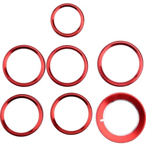 7Pcs Headlight Air Condition Switch Knob Ring Trim Cover Decor Red Aluminum Alloy Fit for Ford F150 XLT 2016 2017 2018 2019