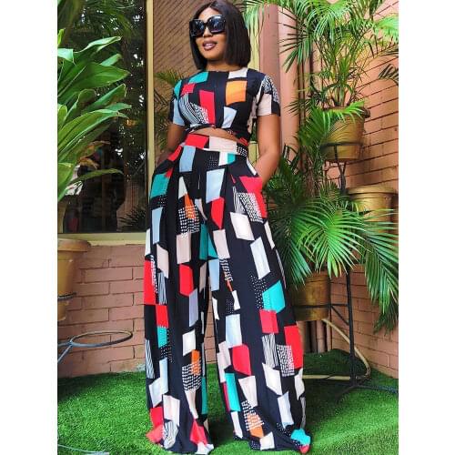 African Clothes For Dashiki Women Two Piece Sets Tops And Loose Pants Plus Size African Vacation Outfit For Woman
