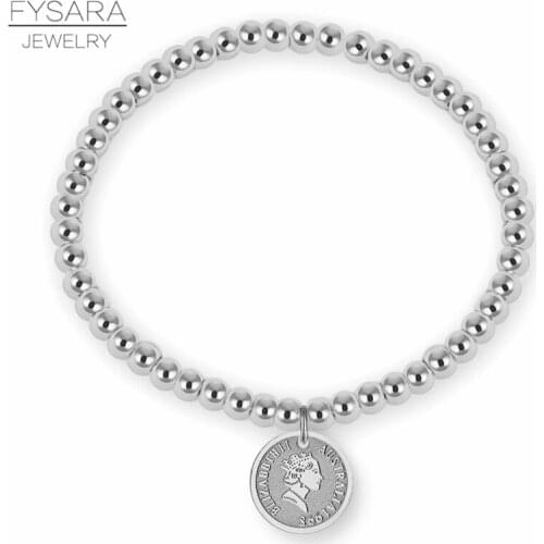 FYSARA Stainless Steel Charm Beaded Bracelets For Women European Round Tag Australia Womans Head Bracelet Queen Beads Jewelry