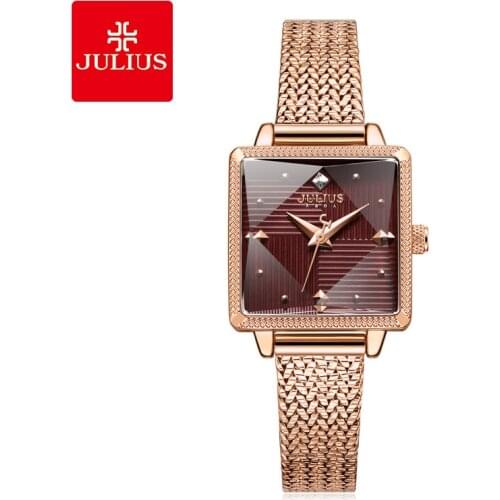 Julius Watch JA-1220 Sparkling Womens Rectangle New Year Gift Watch Crystal Brick Design Full Steel Band Womens Casual Watches