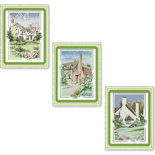 Everlasting Love Country Cabins Chinese Cross Stitch Kits Ecological Cotton 11CT Stamped DIY Christmas Decorations For Home Gift