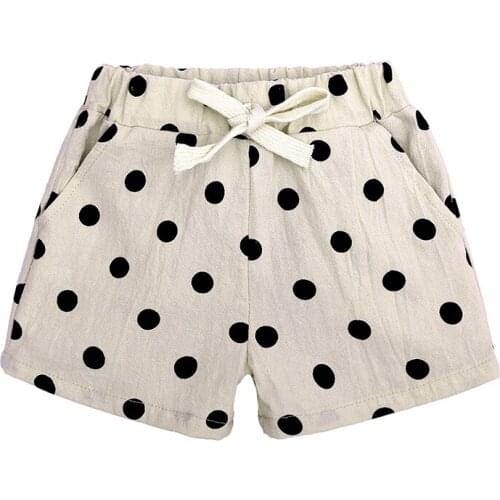 Baby’s Summer Wear Polka Dot Tie-Waist Shorts for Little Boy Girl Aged 9 Months to 6 Years Chocolate/ Apricot