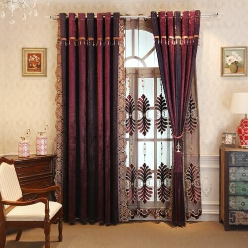 European embroidered curtain cloth flannel curtain European high grade fabric curtain living room bedroom shading curtain