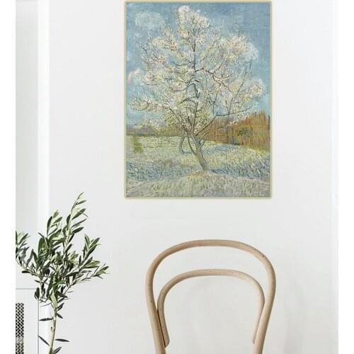 Citon Van Gogh《The Pink Peach Tree 1888》Canvas Oil Painting Famous Artwork Poster Picture Wall Decor Home Living room Decoration