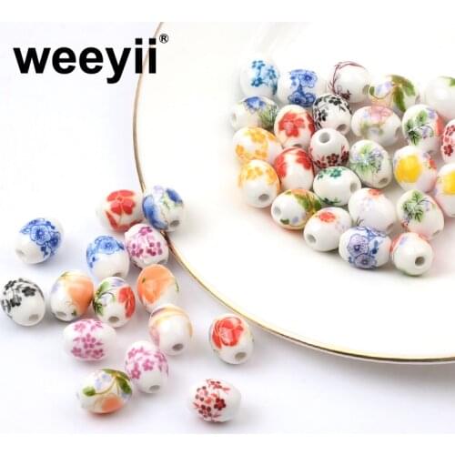8x10mm Oval Shape Flower Design Ceramic Beads Loose Porcelain Bracelet For Jewelry Making DIY Accessories Wholesale