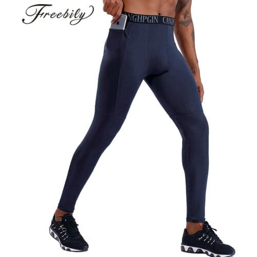 Sexy Fashion Slim Sports Gym Fitness Leggings Tights Men Middle Waist Pocket Workout Running Leggings Pencil Pants Sportswear