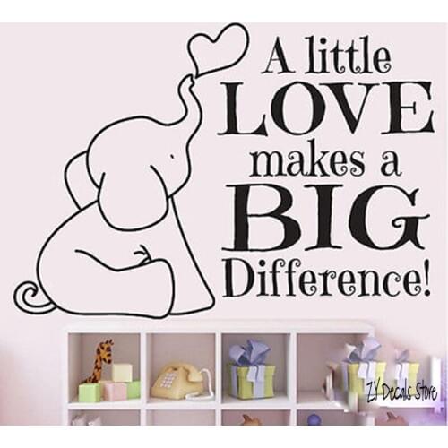 Little Love Big Difference Wall Decals For Nursery Elephant Quote Wall Art Stickers Vinyl Art Mural Removable Wallpaper L548