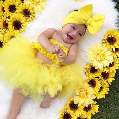 0-24M Cute 3Pcs/set Baby Kid Summer Strapless Crop Tops+Tulle Skirt Ball Gown+Headband Girl Outfits