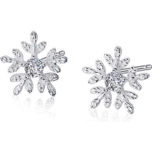 925 Sterling Silver Zircon Snowflake Stud Earrings For Women Anniversary Party Jewelry eh973
