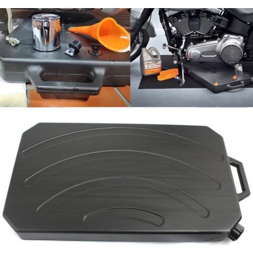 Motorcycle Black Low Profile Oil Drain Pan w/ Spout Fit For Harley Electra Glide FLHT Road King FLHR Fat Boy Iron XL 84-20