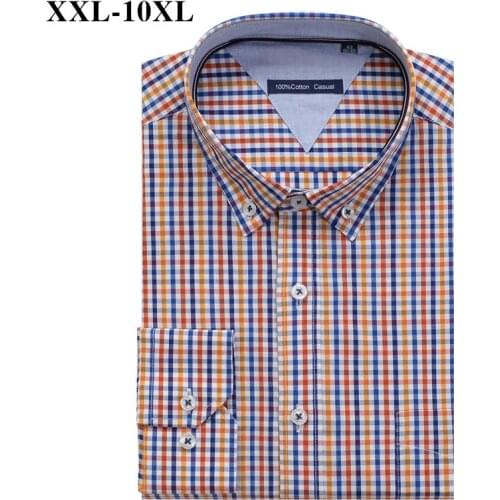 Brand Clothes 100% Cotton Plaid Shirt Men Big Size 10XL 9XL 8XL 7XL 6XL 5XL Business Casual Loose Long Sleeve Shirts Male